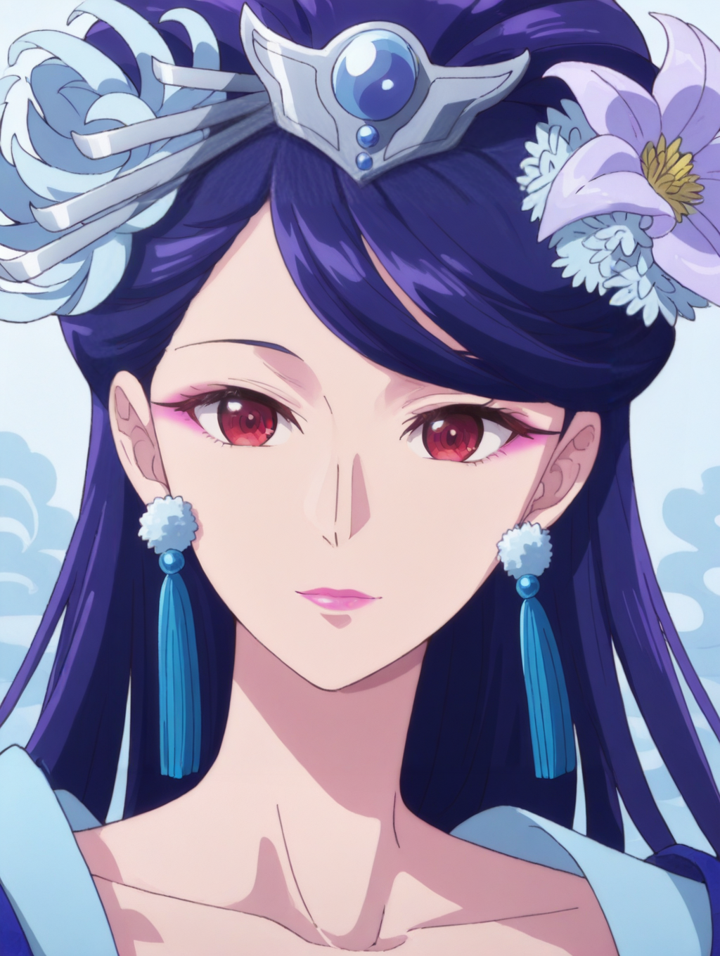 02782-3092749147-1girl,portrait,_ywlihua,purple hair,red eyes,pink lips,pink eyeshadow,long hair,updo,side bangs,hair flower,hair ornament,hair s.png